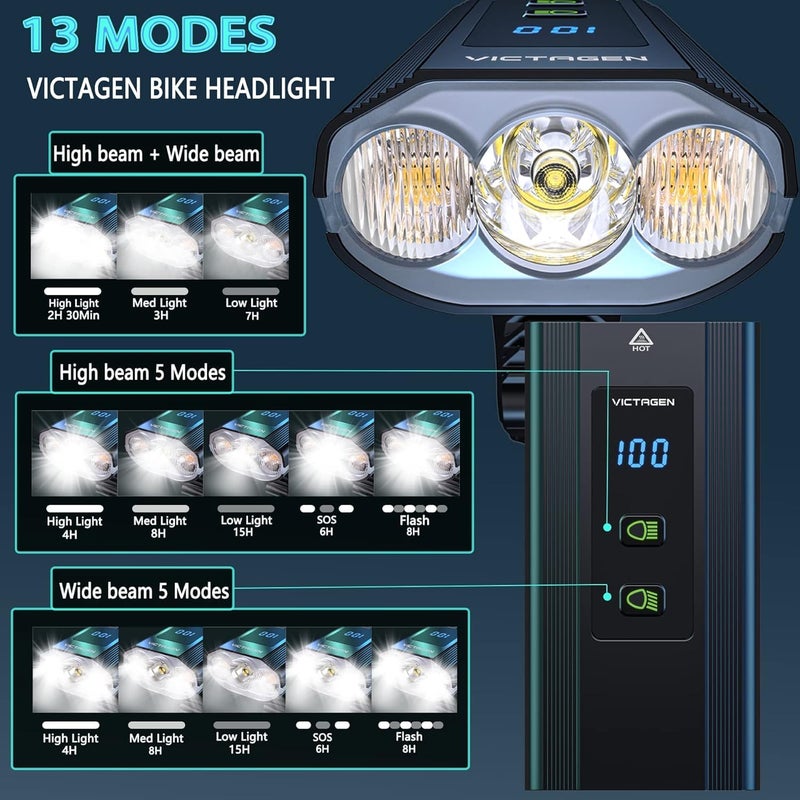 VICTAGEN 8000 Lumen Bike Lights for Night Riding with Rechargeable Headlight and Free Taillights - Image 4