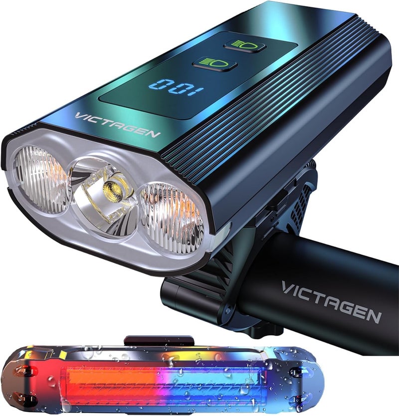 VICTAGEN 8000 Lumen Bike Lights for Night Riding with Rechargeable Headlight and Free Taillights - Image 1