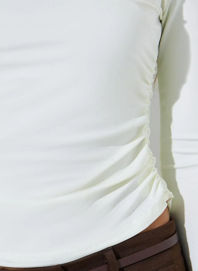 Styli  Pack of 2 - Multi-Color Solid Side Ruched Details Fitted T-Shirts for Women | Best Price UAE