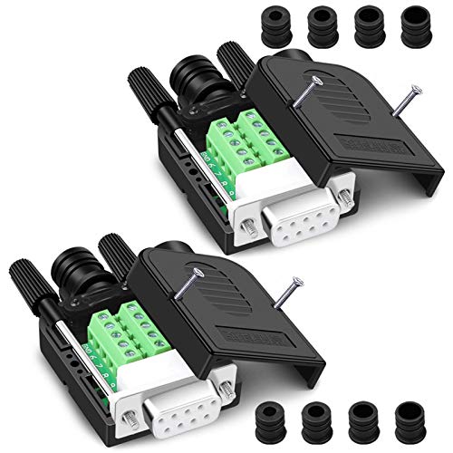 ANMBEST 2PCS DB9 Solderless Connector, RS232 D-SUB Serial to 9-Pin Port Terminal Female Adapter Connector Breakout Board with Locking Housing - Image 1