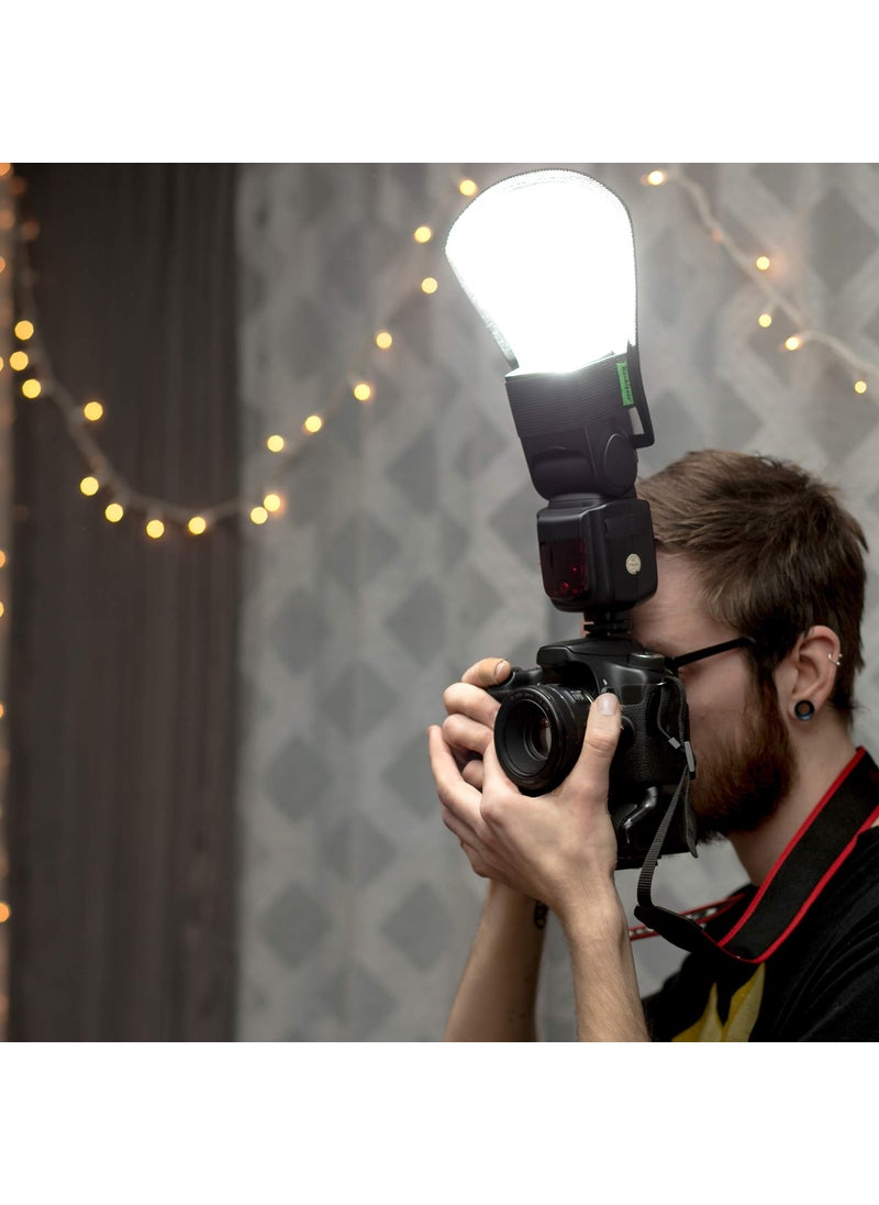 Kachifoto 2 Pack Flash Diffuser Reflector Black Edition - 2-Sided White/Silver Bend Bounce Flash Reflector Kit with Elastic Strap for Canon, Nikon, Sony, Fuji and All Speedlight Flashes - by Kachifoto  - Image 5