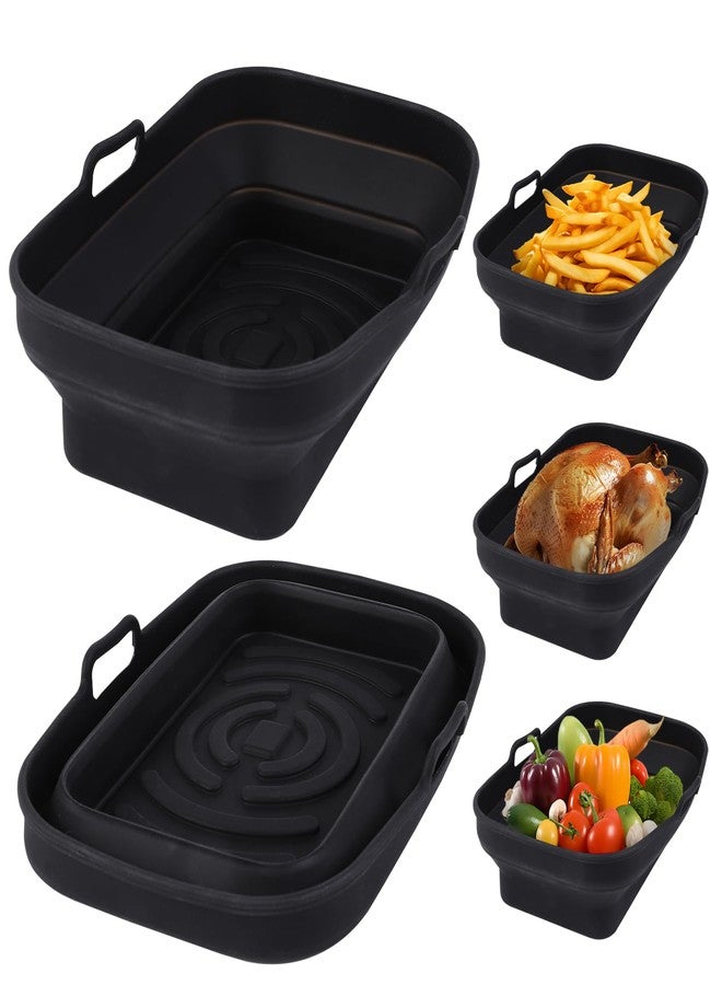 Fchil Collapsible Air Fryer Silicone Liners Pot, Reusable Air Fryer Silicone Basket for 8 & 10 QT Air Fryer, Nonstick Air Fryer Baking Pan Accessories for Oven, 8.1 Inch, Black - Image 1