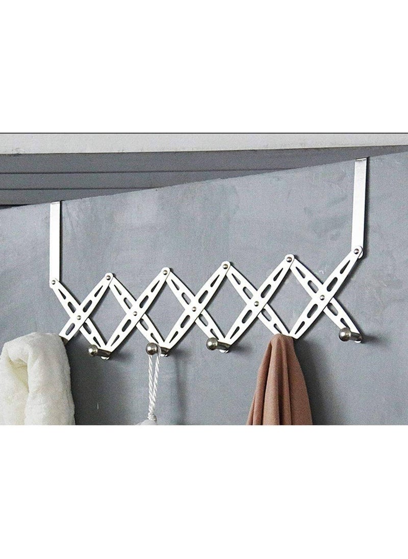 Mforall Mforall Over The Door Hanger Hooks Organizer 6 Alloy Steel Hooks for Clothes Flexible Door Back Hanger Rack Cloth Hanger for Door Bathroom Hangers for Clothes Towel Wardrobe Silver  - Image 1