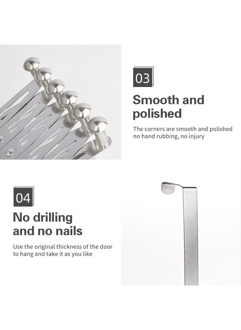 Mforall Mforall Over The Door Hanger Hooks Organizer 6 Alloy Steel Hooks for Clothes Flexible Door Back Hanger Rack Cloth Hanger for Door Bathroom Hangers for Clothes Towel Wardrobe Silver  - Image 5