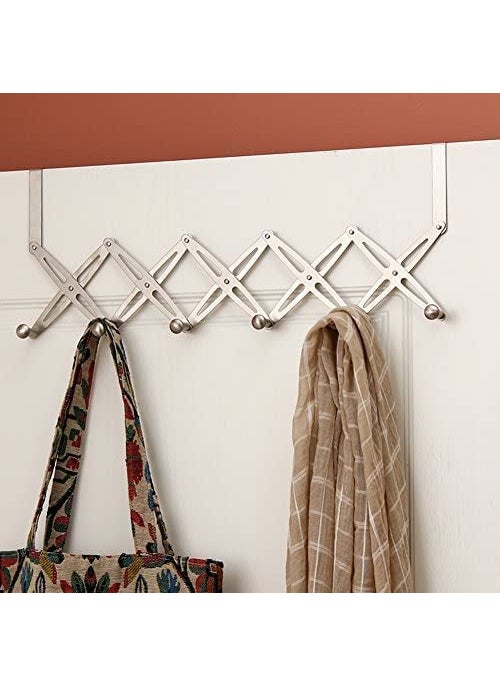Mforall Mforall Over The Door Hanger Hooks Organizer 6 Alloy Steel Hooks for Clothes Flexible Door Back Hanger Rack Cloth Hanger for Door Bathroom Hangers for Clothes Towel Wardrobe Silver  - Image 3