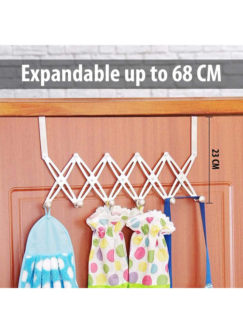 Mforall Mforall Over The Door Hanger Hooks Organizer 6 Alloy Steel Hooks for Clothes Flexible Door Back Hanger Rack Cloth Hanger for Door Bathroom Hangers for Clothes Towel Wardrobe Silver  - Image 2