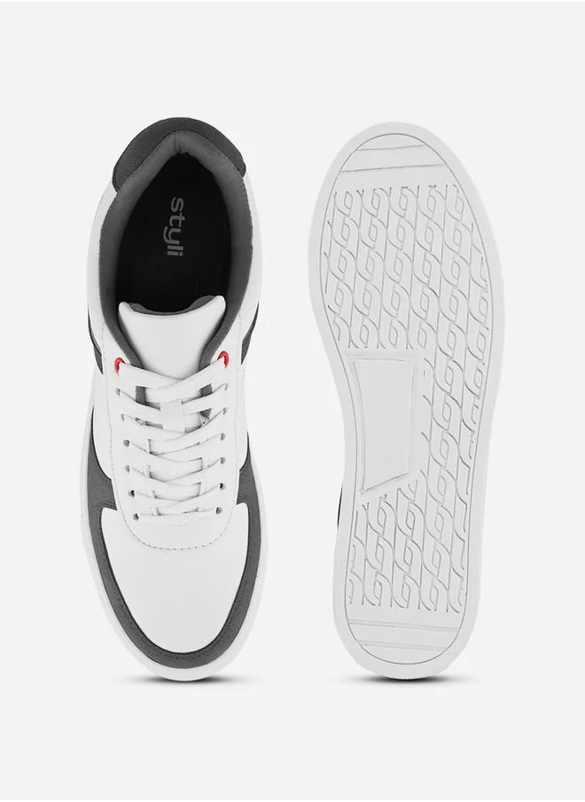 Styli Color Block Flat Sole Lace Up Sneakers
