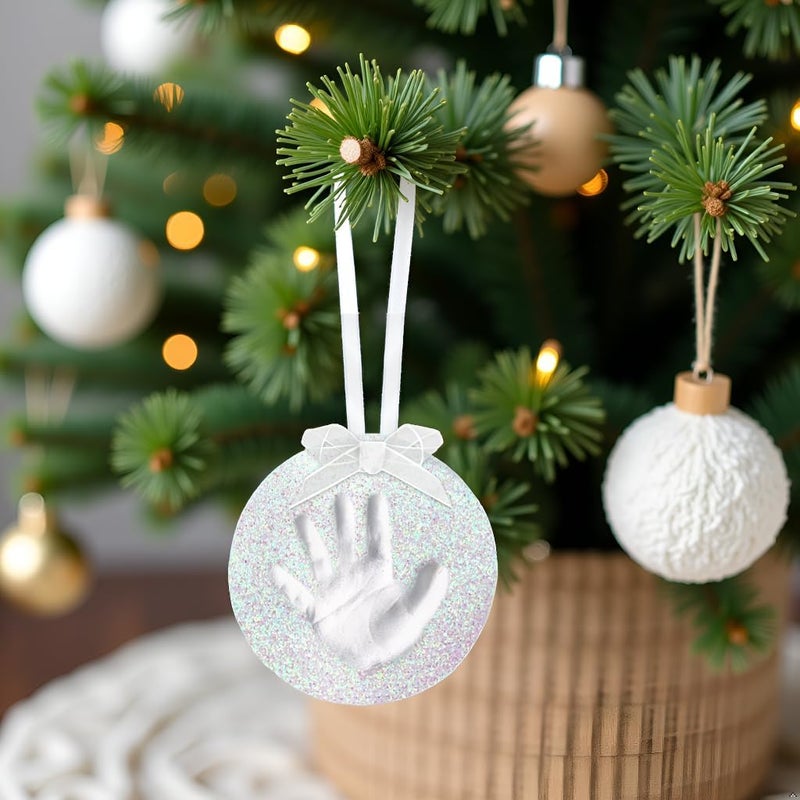 Pear Head Christmas Baby's First Handprint or Footprint Ornament Kit, Holiday Newborn Gift, Easy No-Bake DIY Babyprints Clay Impression, Baby Keepsake Gift, Glitter - Image 2