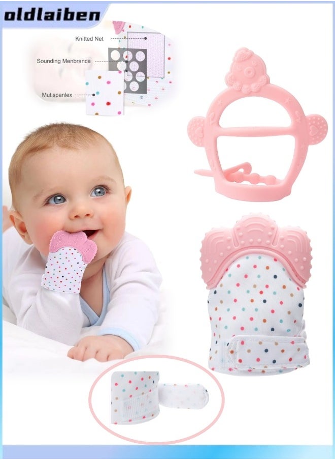 oldlaiben Baby Teether bracelet and glove set,Baby Bracelet Teether,Baby Hand Teether Toys For 0-6 And 6-12 Months,Wristband Chew Toys,Toddler Silicone Hand Teether Gifts With Adjustable Wristband Anti Dropping Chew Toys For Toddler Infant Newborn(Pink)  - Image 1
