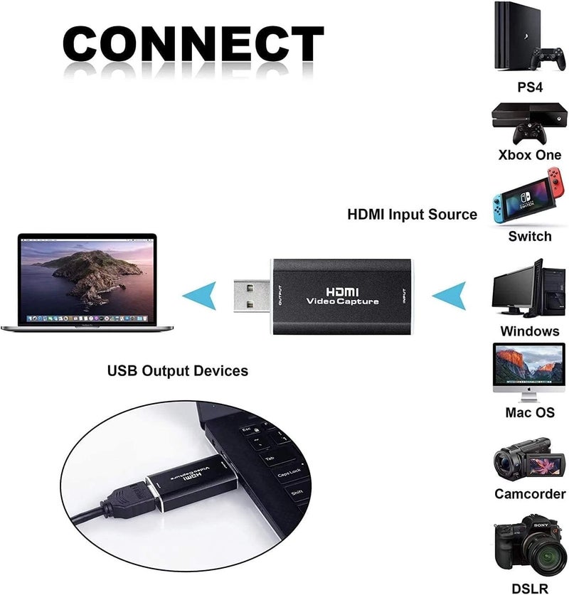 Audio Video Capture Cards HSMI to USB 3.0 4K 1080P Record via Dslr Camcorder Action Cam for High Definition Acquisition, Live Broadcasting - Image 1