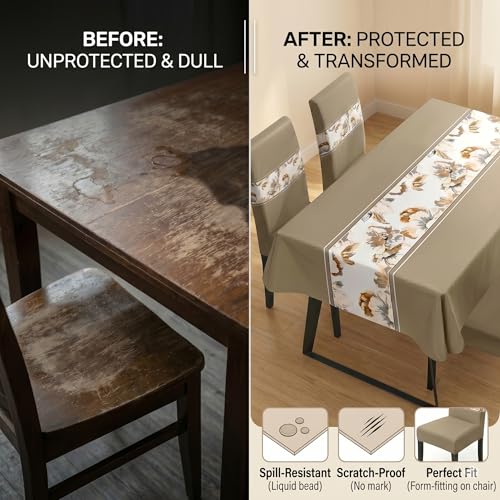Styleys Dining Chair Cover with Table Covers for Kitchen Waterproof Dining Table Cloth (1 Table Cover + 4 Chair Cover, Light Brown Flower, K723) - Image 4