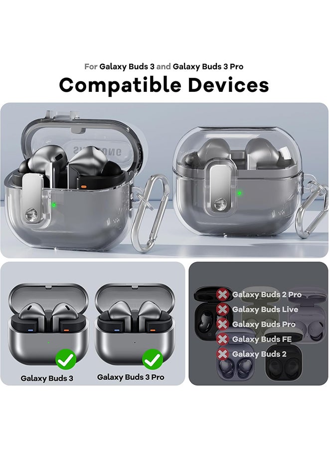 O Ozone For Samsung Galaxy Buds3 Case & Galaxy Buds 3 Pro Case Cover Anti-drop Anti-scratch Lock Clip Flexible TPU Clear Protection Case with Carabiner-Silver  - Image 2