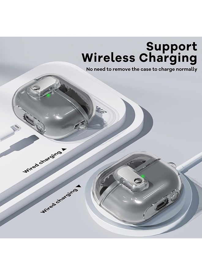 O Ozone For Samsung Galaxy Buds3 Case & Galaxy Buds 3 Pro Case Cover Anti-drop Anti-scratch Lock Clip Flexible TPU Clear Protection Case with Carabiner-Silver  - Image 5