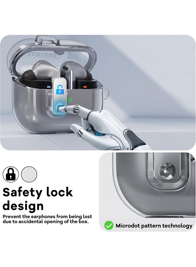 O Ozone For Samsung Galaxy Buds3 Case & Galaxy Buds 3 Pro Case Cover Anti-drop Anti-scratch Lock Clip Flexible TPU Clear Protection Case with Carabiner-Silver  - Image 3