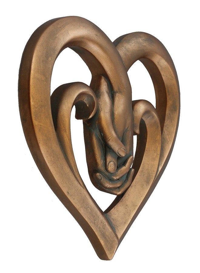 Top Brass Heart Holding Hands Wall Decor Decorative Art Sculpture - Copper Bronze Verdigris Finish - Forever Love - Image 2