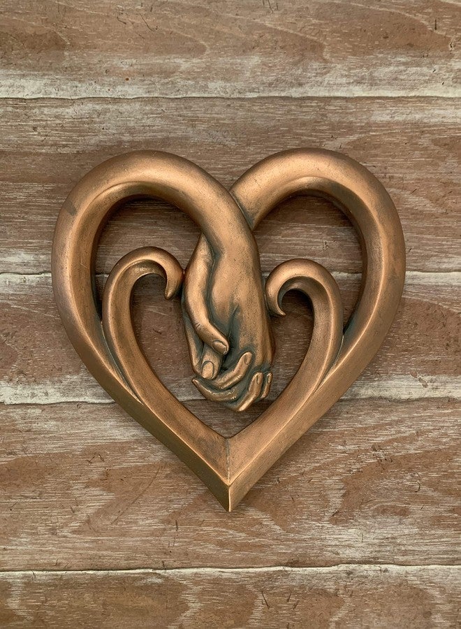 Top Brass Heart Holding Hands Wall Decor Decorative Art Sculpture - Copper Bronze Verdigris Finish - Forever Love - Image 4