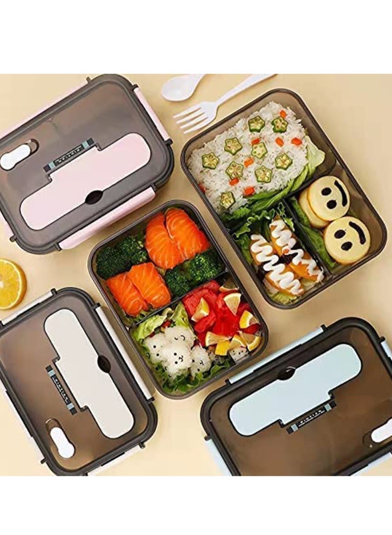 Captaintech Bento Lunch Box - 3 Compartment Lunch Containers for Adults and Kids,Food Grade Plastic Lunch Box with with Spoon & Fork - Image 2