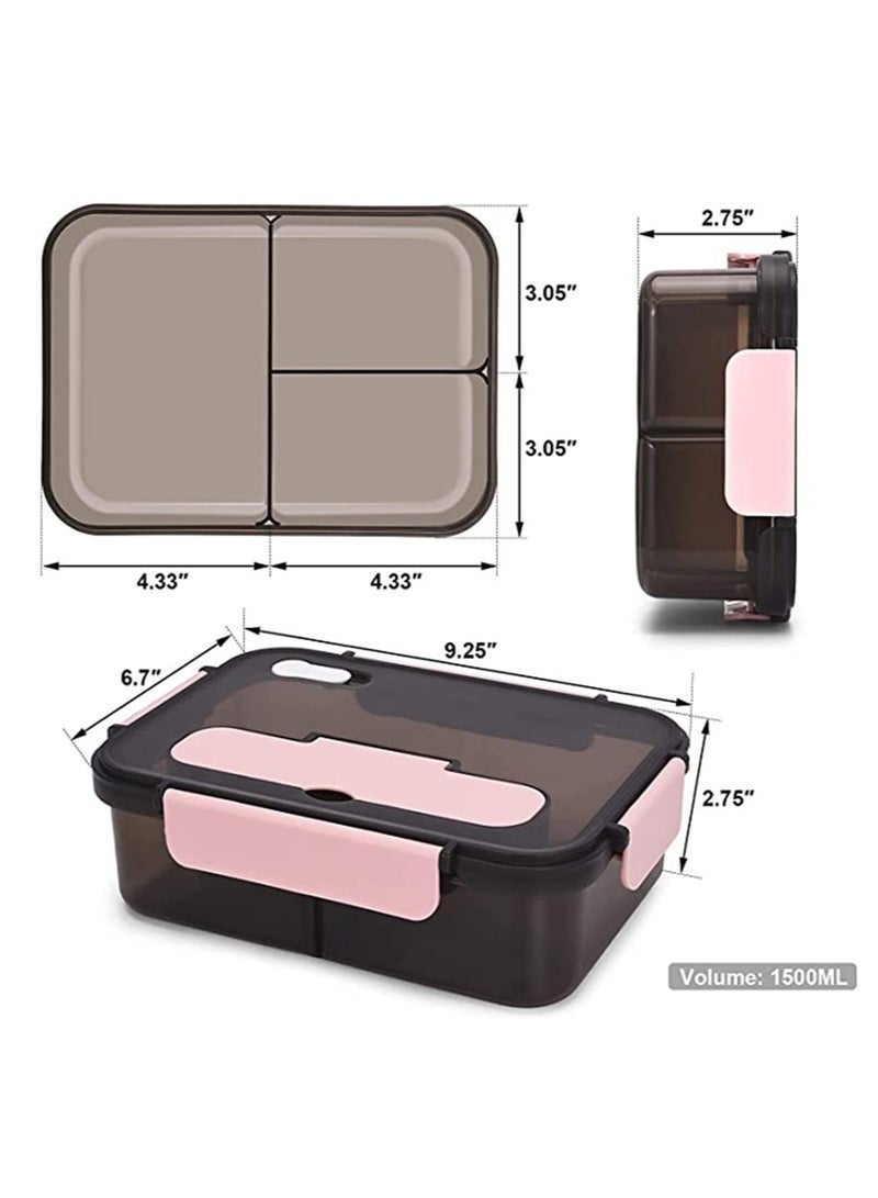 Captaintech Bento Lunch Box - 3 Compartment Lunch Containers for Adults and Kids,Food Grade Plastic Lunch Box with with Spoon & Fork - Image 3