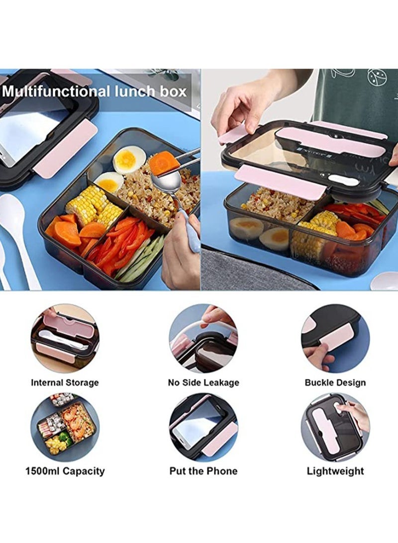 Captaintech Bento Lunch Box - 3 Compartment Lunch Containers for Adults and Kids,Food Grade Plastic Lunch Box with with Spoon & Fork - Image 5