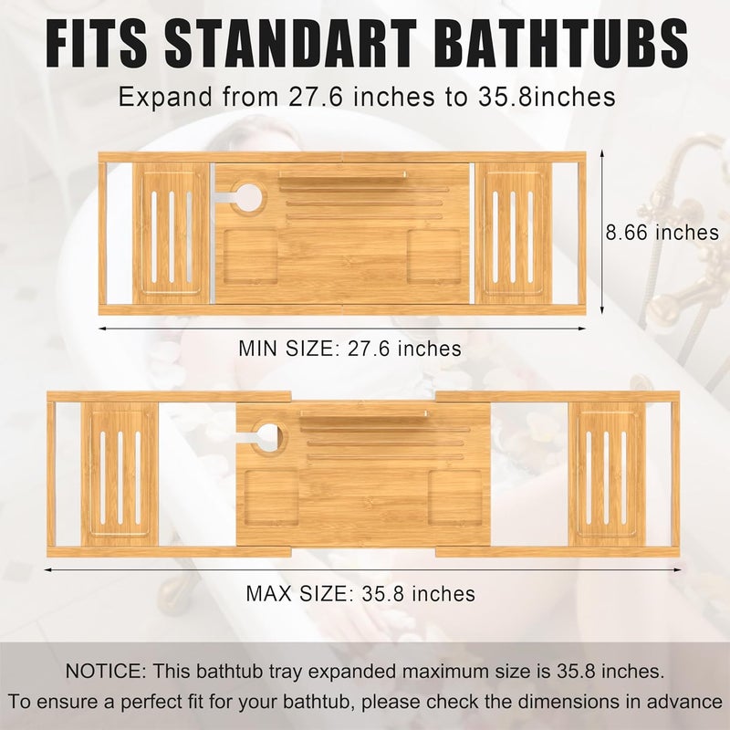 promitop Bathtub Tray Caddy,Premium Bamboo Expandable Bath Tub Trays Table, Foldable Bathroom Accessories,Great House Warming, Anniversary and Birthday Gifts,Natural - Image 3