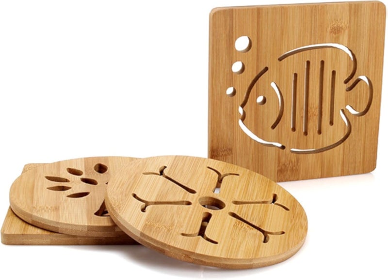 Wooden Trivet Set for Hot Plates, Heat Resistant Wooden Trivet Set, Hot Pads for Kitchen Counter Hot Plates, Creative Trivets for Mat, Tea Mat, Coaster (Pack of 4, Small)