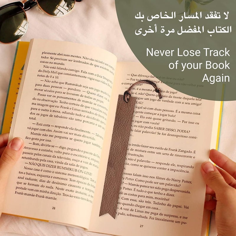 لي آرت علامات مرجعية من جلد الجمل الأصلي - علامات مرجعية مصنوعة يدويًا من الجلد (15 × 2 سم) علامات مرجعية للكبار والأطفال والقراء والرجال والنساء هدايا لمحبي الكتب (أسود وبني) - Image 3