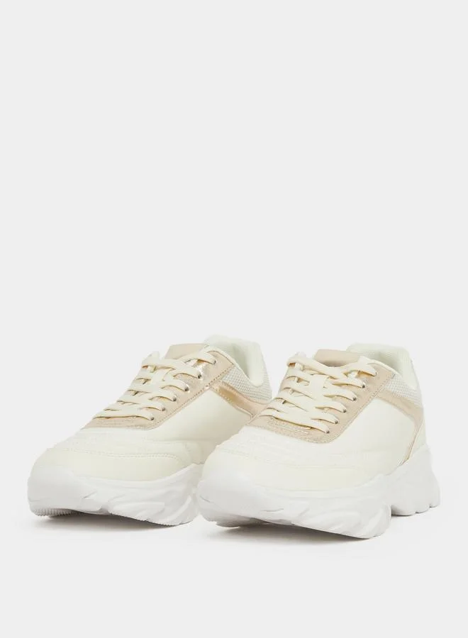 ستايلي Styli Panelled Lace Up Chunky Sneakers