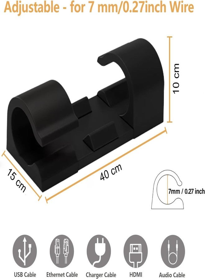INOVERA (LABEL) 10 Pieces Wire Organizer Cable Management Clip Desktop Cord Hook With 3M Adhesive Foam (Black) - Image 2