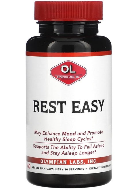 Olympian Labs Rest Easy Melatonin and Herbal Blend for Restful Sleep 60 Vegan Friendly Capsules