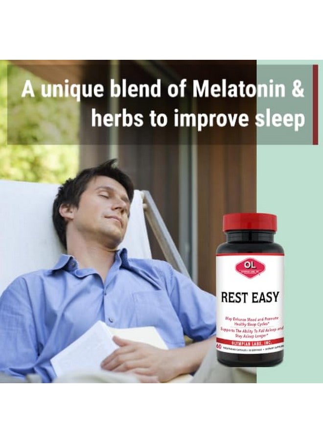Olympian Labs Olympian Labs Rest Easy Melatonin and Herbal Blend for Restful Sleep 60 Vegan Friendly Capsules  - Image 2