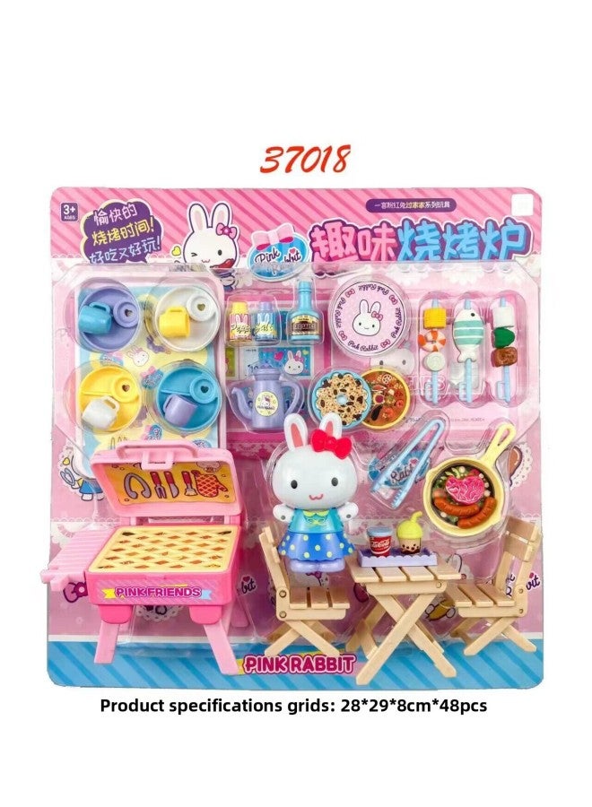 Yiyan Pink Rabbit Magic Refrigerator Children Play House Simulation Kitchen Doctor Night Market Push Toy Girl Gift-Color:Barbecue - Image 1