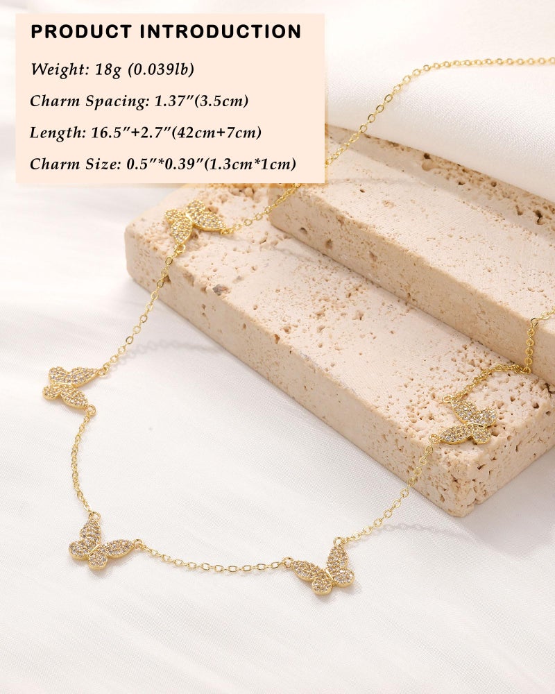 FUNEIA Dainty Silver Gold Necklaces for Women Trendy Non Tarnish 14K Gold Plated Cubic Zirconia Necklace Layered Cute Butterfly Heart Station Choker Necklace Stack for Wedding Prom Brides Jewelry - Image 4