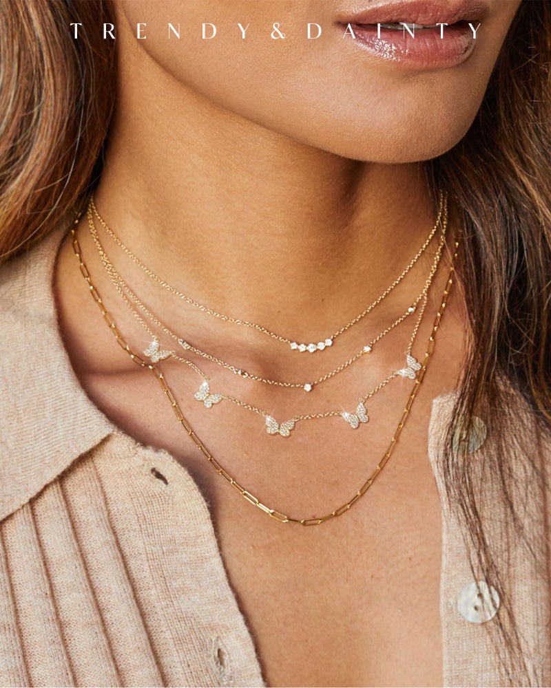 FUNEIA Dainty Silver Gold Necklaces for Women Trendy Non Tarnish 14K Gold Plated Cubic Zirconia Necklace Layered Cute Butterfly Heart Station Choker Necklace Stack for Wedding Prom Brides Jewelry - Image 3