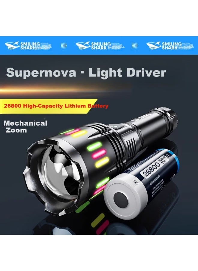 SMILING SHARK Smile Shark 5270 New High-power Flashlight Ultra-bright Outdoor Laser Long-range Zoom Rechargeable With Large Capacity And Ultra-long Battery Life - Image 1
