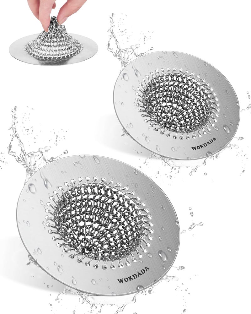 wokdada 2 PCS Kitchen Sink Drain Strainer, Flippable Mesh Sink Strainer, 304 Stainless Steel Sink Screen, Easy Clean Large Basket Strainer, Anti-Clog Garbage Disposal Cover Fit for Standard Sink Drain - Image 1
