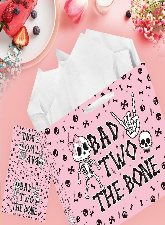 EoBeCy Bad Two The Bone Birthday Gift Bag with Handles, Tissue Paper and Greeting Card, Rock and Roll 2nd Birthday Wrapping Paper for Girls Music Themed Bad 2 The Bone Party Decorations Favors - Image 2