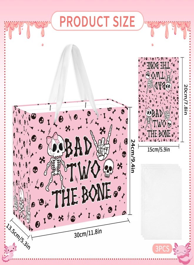EoBeCy Bad Two The Bone Birthday Gift Bag with Handles, Tissue Paper and Greeting Card, Rock and Roll 2nd Birthday Wrapping Paper for Girls Music Themed Bad 2 The Bone Party Decorations Favors - Image 3
