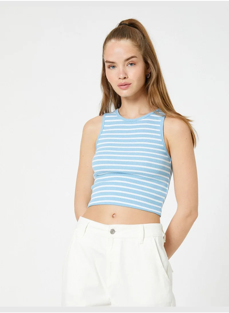 كوتون Binding Detail Halter Neck Ribbed Crop Tank Top