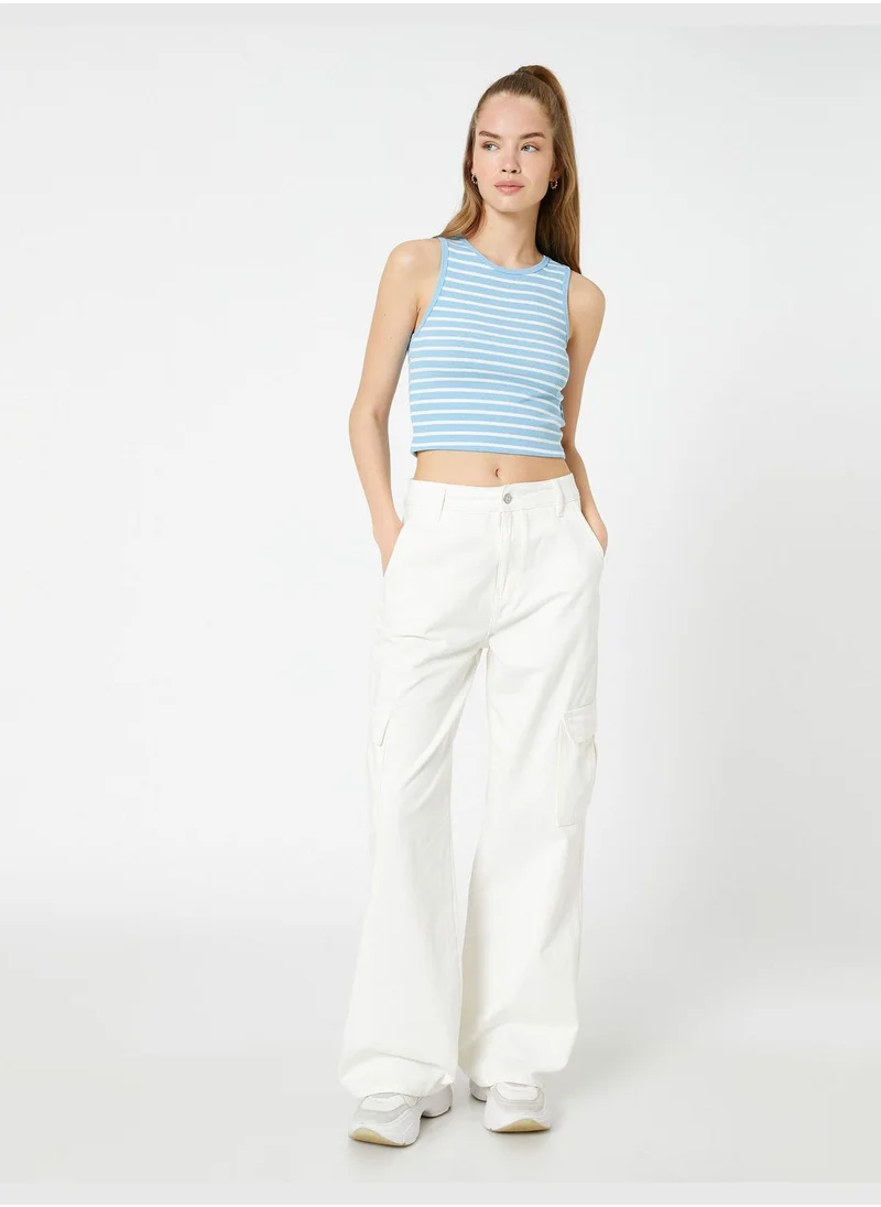 KOTON Binding Detail Halter Neck Ribbed Crop Tank Top