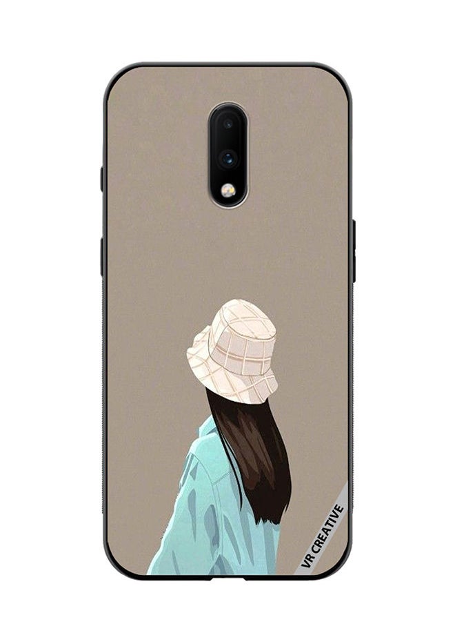 VR CREATIVE Protective Case Cover For OnePlus 7 Brown Hat Girl Design Multicolour  - Image 1