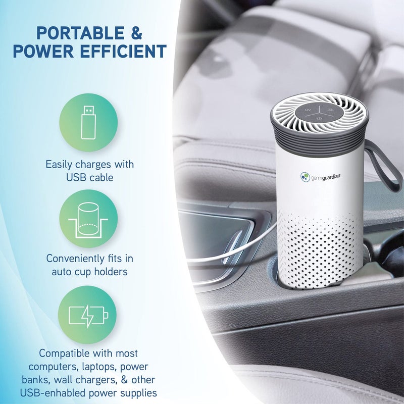 GermGuardian Portable Allergen Air Purifier for Small Spaces with USB Cable, Captures Dust, Pollens, Mold Spores, UV-C Light Helps Reduce Germs, 7 White, AC085 - Image 3