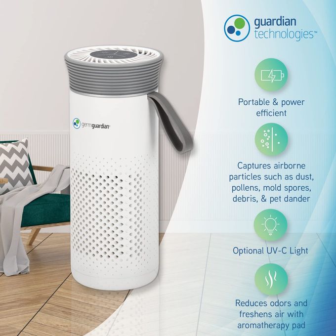GermGuardian Portable Allergen Air Purifier for Small Spaces with USB Cable, Captures Dust, Pollens, Mold Spores, UV-C Light Helps Reduce Germs, 7 White, AC085 - Image 2