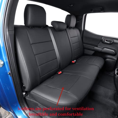 coverdream Tacoma Seat Covers Full Set for 2016-2023 Toyota Tacoma Double/Crew Cab SR,SR5,TRD Off Road,TRD Pro,TRD Sport,Limited Pickup,Fully Covered Waterproof Leather Car Seat Protector (Black) - Image 5