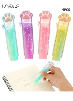 Unique 4 Pcs Cat Paw Erasers, Retractable Eraser for Kids, Gradient Color Erasers, Rainbow Cute Cat Erasers, Push-Pull Rubber Eraser for Students Writing Office School Supplies  - Image 1