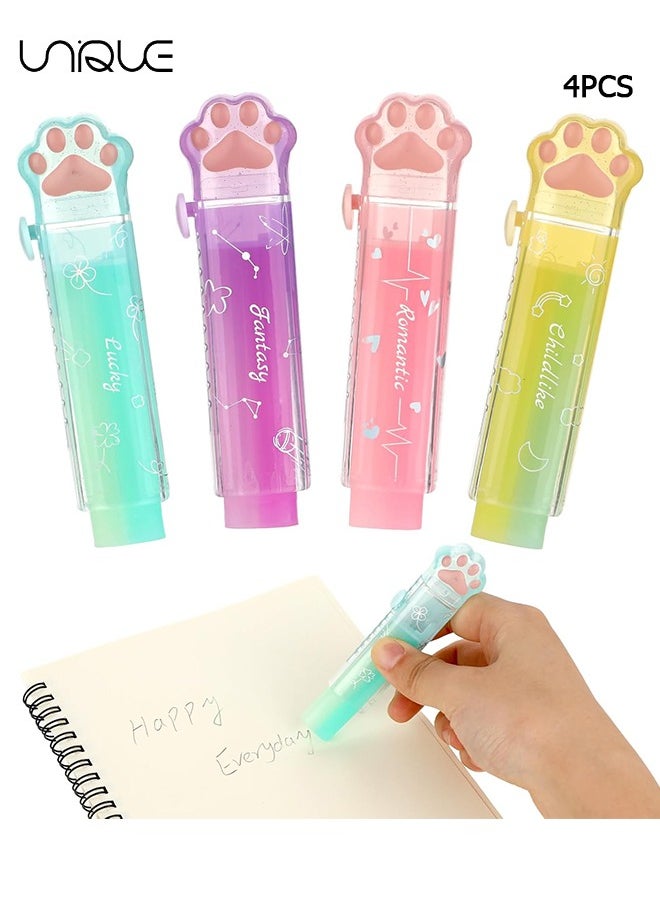 Unique 4 Pcs Cat Paw Erasers, Retractable Eraser for Kids, Gradient Color Erasers, Rainbow Cute Cat Erasers, Push-Pull Rubber Eraser for Students Writing Office School Supplies  - Image 1