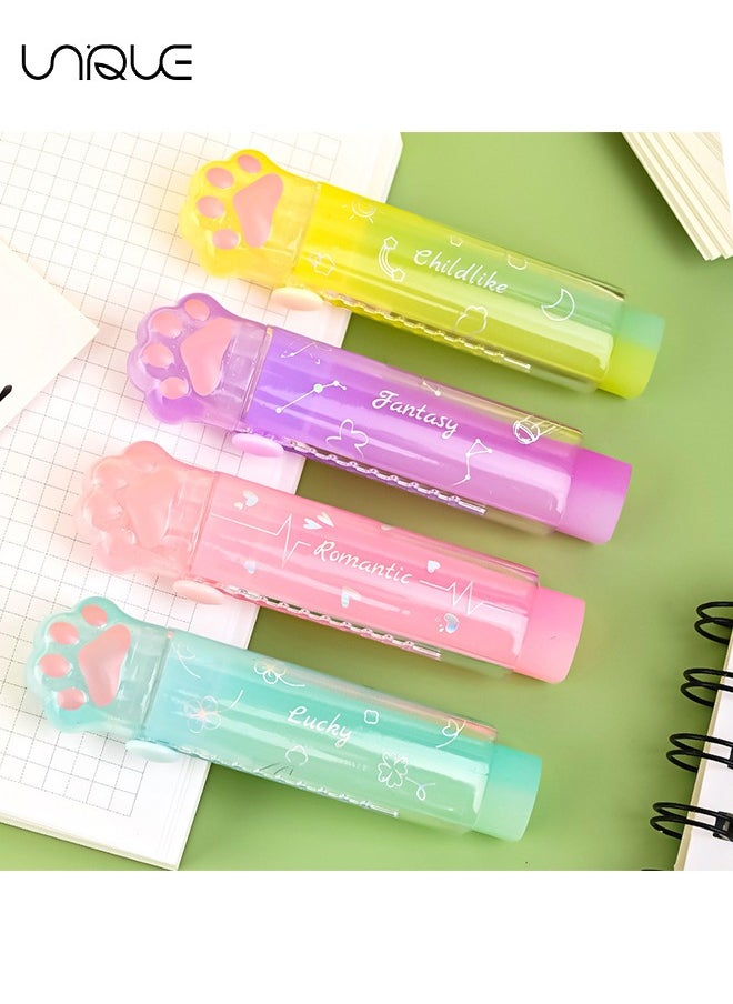 4 Pcs Cat Paw Erasers, Retractable Eraser for Kids, Gradient Color Erasers, Rainbow Cute Cat Erasers, Push-Pull Rubber Eraser for Students Writing Office School Supplies