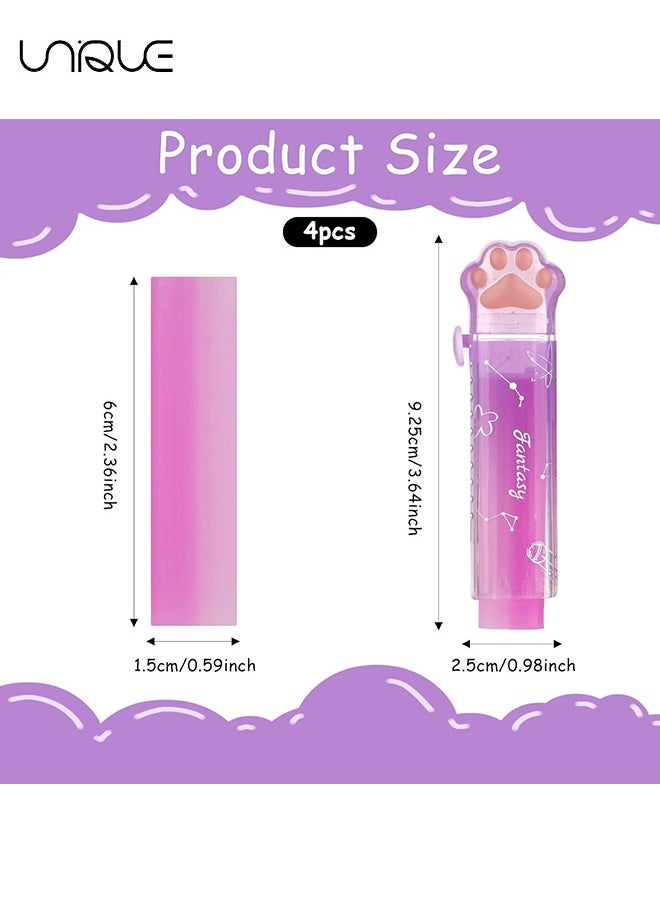 Unique 4 Pcs Cat Paw Erasers, Retractable Eraser for Kids, Gradient Color Erasers, Rainbow Cute Cat Erasers, Push-Pull Rubber Eraser for Students Writing Office School Supplies  - Image 2