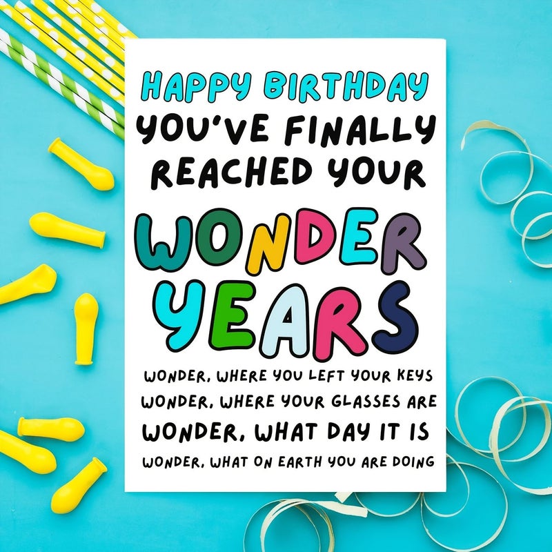 بطاقات عيد ميلاد سعيدة من "Wonder Years" المضحكة، 5 قطع مع ظرف أحمر، لعيد الميلاد الأربعين والخمسين والستين والسبعين - Image 4