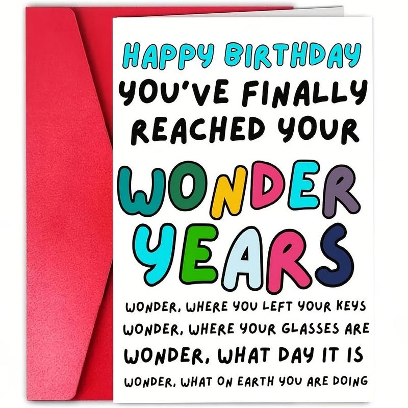 بطاقات عيد ميلاد سعيدة من "Wonder Years" المضحكة، 5 قطع مع ظرف أحمر، لعيد الميلاد الأربعين والخمسين والستين والسبعين - Image 1