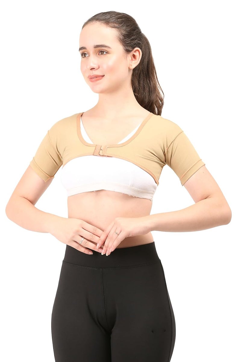 Dermapress Post Surgical Axillary Breast Support with Axillary Compression Band || MODERATE COMPRESSION || Liposuction Compression Garment || Front Hook Adjustment (5XL, Beige) - Image 3